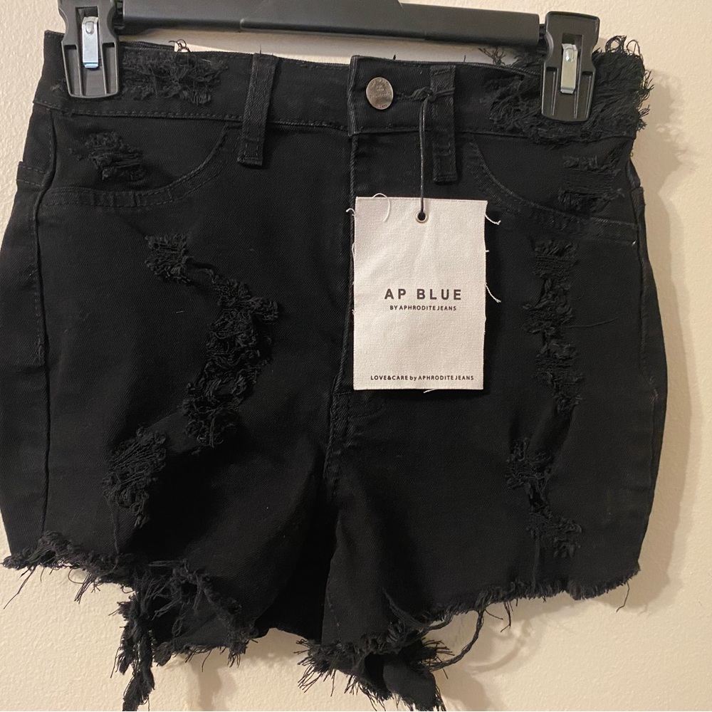 New AP Blue By Aphrodite Black Distressed Jean Cutoff Shorts Womens Size Small